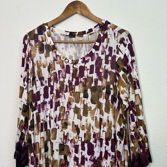 LOGO By Lori Goldstein Multicolor Lace Trim Tunic Rayon Purple Blouse Womens 1X - Picture 2 of 16